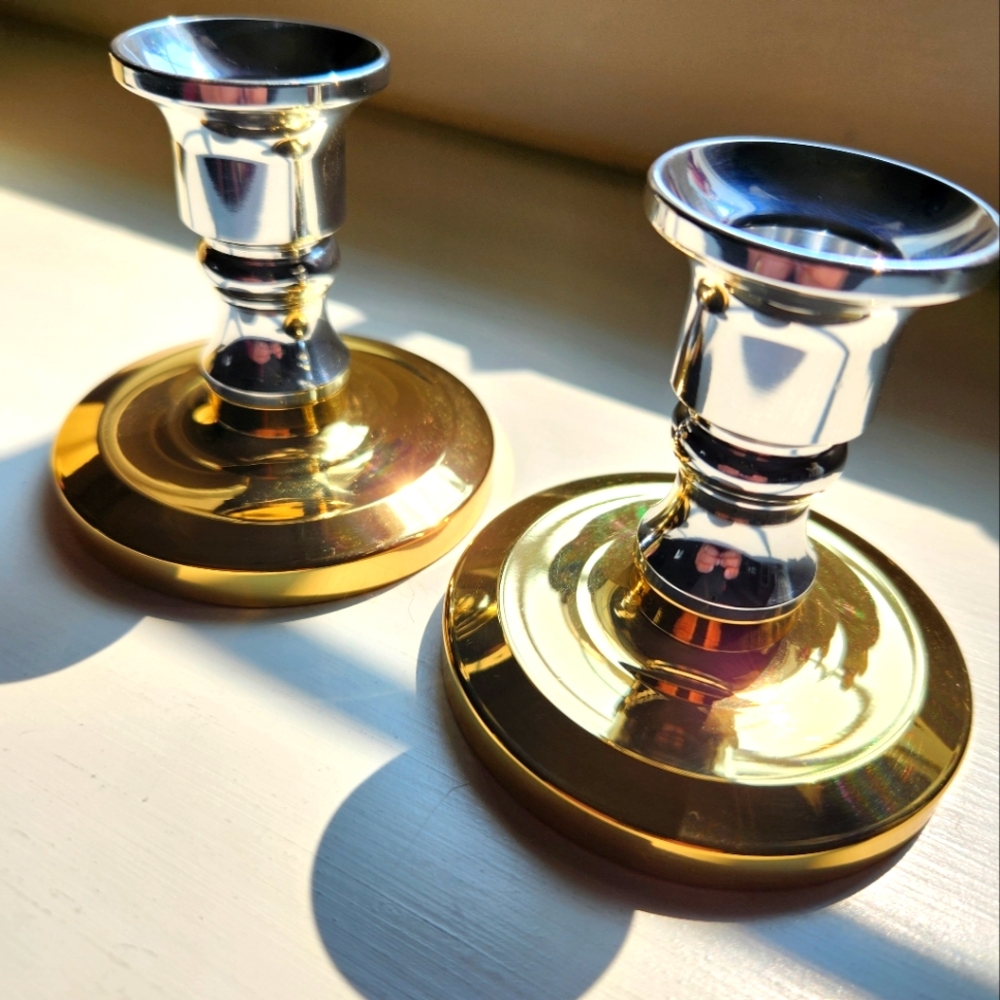 Pustay Company Solid Brass And Silver Plated Candleholders